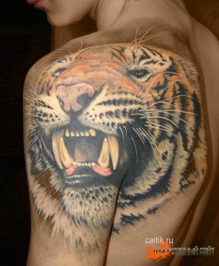 татуировка тигр с оскалом