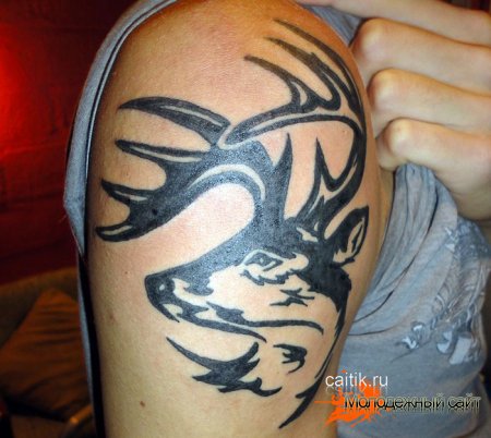мужская тату оленя в трайбл стиле