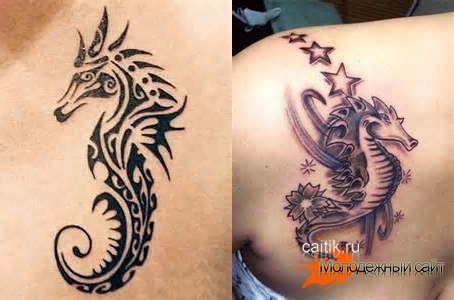 Тату (татуировки) Морской конек Орнаментал: значение и эскизы для девушек и мужчин