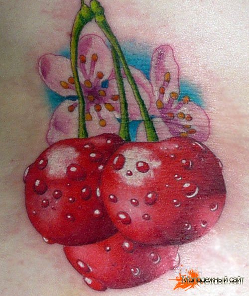 татуировки вишня с цветами