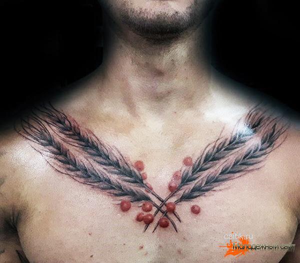мужская тату колосья на груди