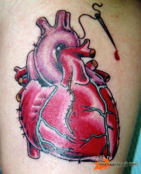 татуировка реалистичное сердце с иглой
