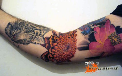 татуировка хризантема с белым тигром